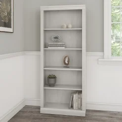 Bush Furniture Saratoga 72"H 5-Shelf Bookcase with Adjustable Shelves, Linen White Oak Laminate (W1645C-03)