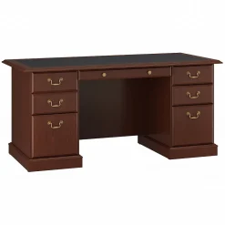 Bush Furniture Saratoga 66"W Executive Desk with Drawers, Harvest Cherry/Black (EX45666-03K)