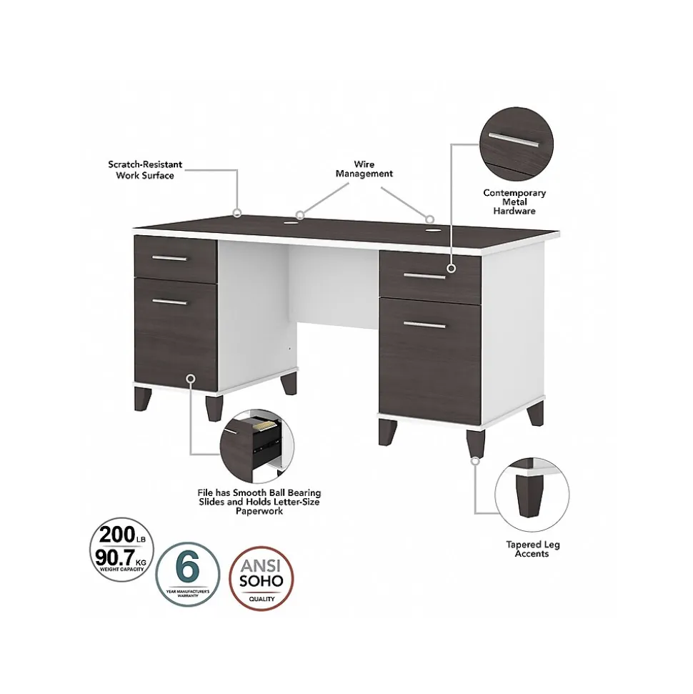Bush Furniture Somerset 60" Computer Desk, Storm Gray/White (WC81028K)