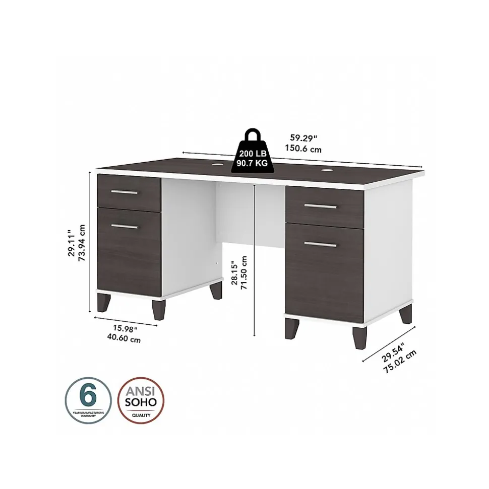 Bush Furniture Somerset 60" Computer Desk, Storm Gray/White (WC81028K)