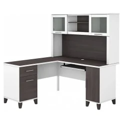 Bush Furniture Somerset 60" L-Shaped Desk with Hutch, Storm Gray/White (SET002SGWH)