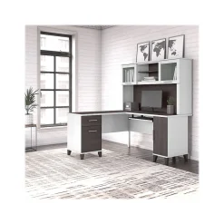 Bush Furniture Somerset 60" L-Shaped Desk with Hutch, Storm Gray/White (SET002SGWH)