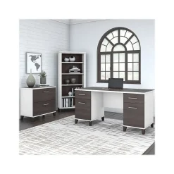 Bush Furniture Somerset 60" Computer Desk with Lateral File Cabinet and 5-Shelf Bookcase, Storm Gray/White (SET013SGWH)