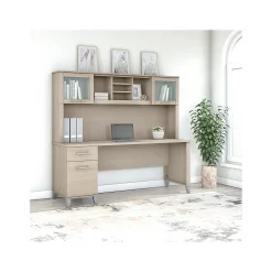 Bush Furniture Somerset 72" Computer Desk with Drawers and Hutch, Sand Oak (SET018SO)