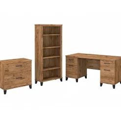 Bush Furniture Somerset 60" Computer Desk with Lateral File Cabinet and 5-Shelf Bookcase, Fresh Walnut (SET013FW)