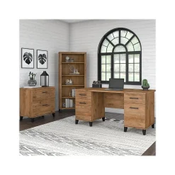 Bush Furniture Somerset 60" Computer Desk with Lateral File Cabinet and 5-Shelf Bookcase, Fresh Walnut (SET013FW)