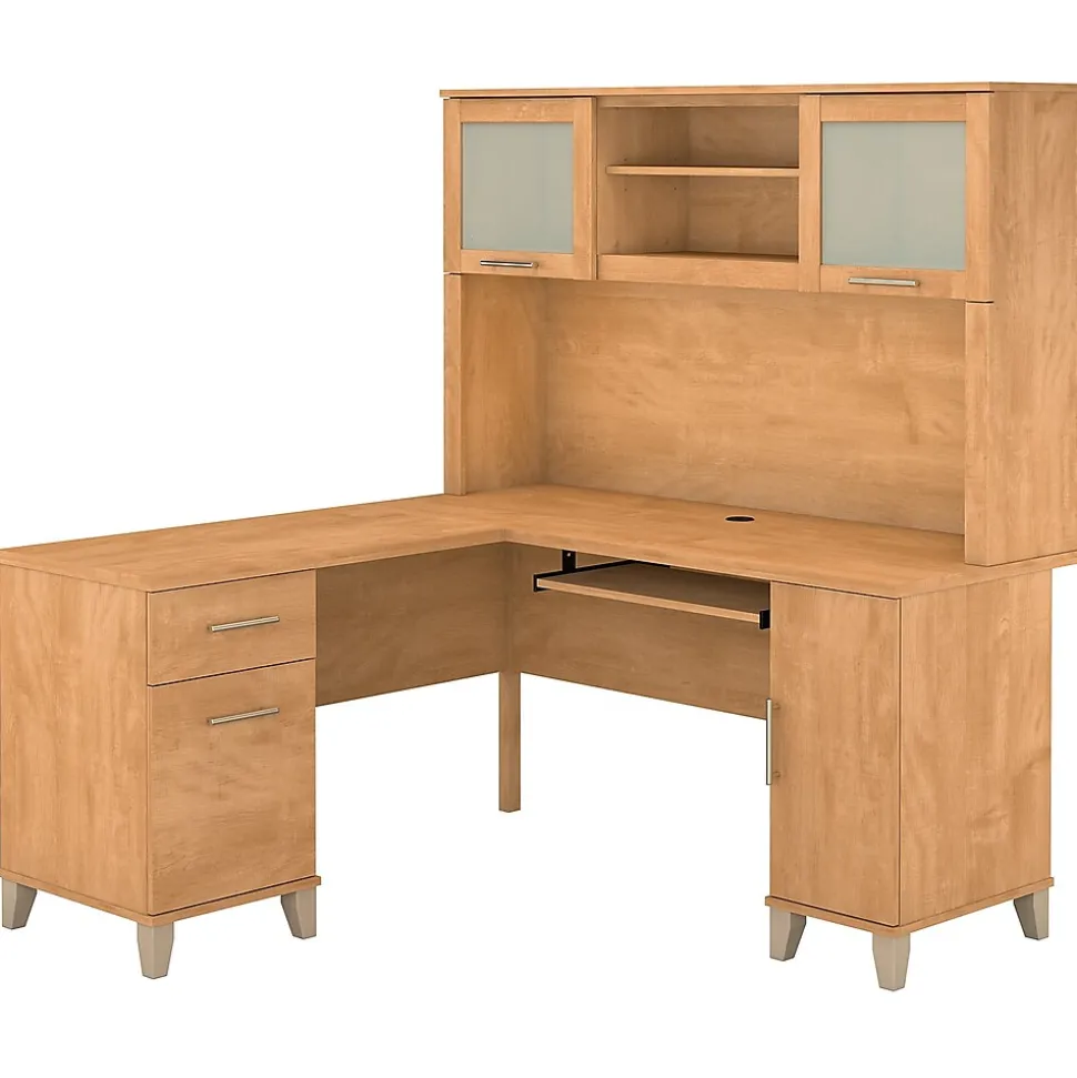 Bush Furniture Somerset 60"W L Shaped Desk with Hutch, Maple Cross (SET002MC)