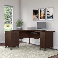 Bush Furniture Somerset 60"W L Shaped Desk with Storage, Mocha Cherry (WC81830K)