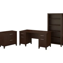 Bush Furniture Somerset 60"W Office Desk with Lateral File Cabinet and 5 Shelf Bookcase, Mocha Cherry (SET013MR)
