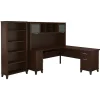 Bush Furniture Somerset 72"W L Shaped Desk with Hutch and 5 Shelf Bookcase, Mocha Cherry (SET011MR)