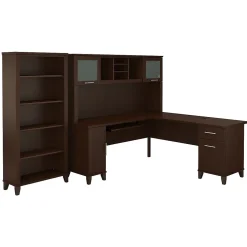 Bush Furniture Somerset 72"W L Shaped Desk with Hutch and 5 Shelf Bookcase, Mocha Cherry (SET011MR)