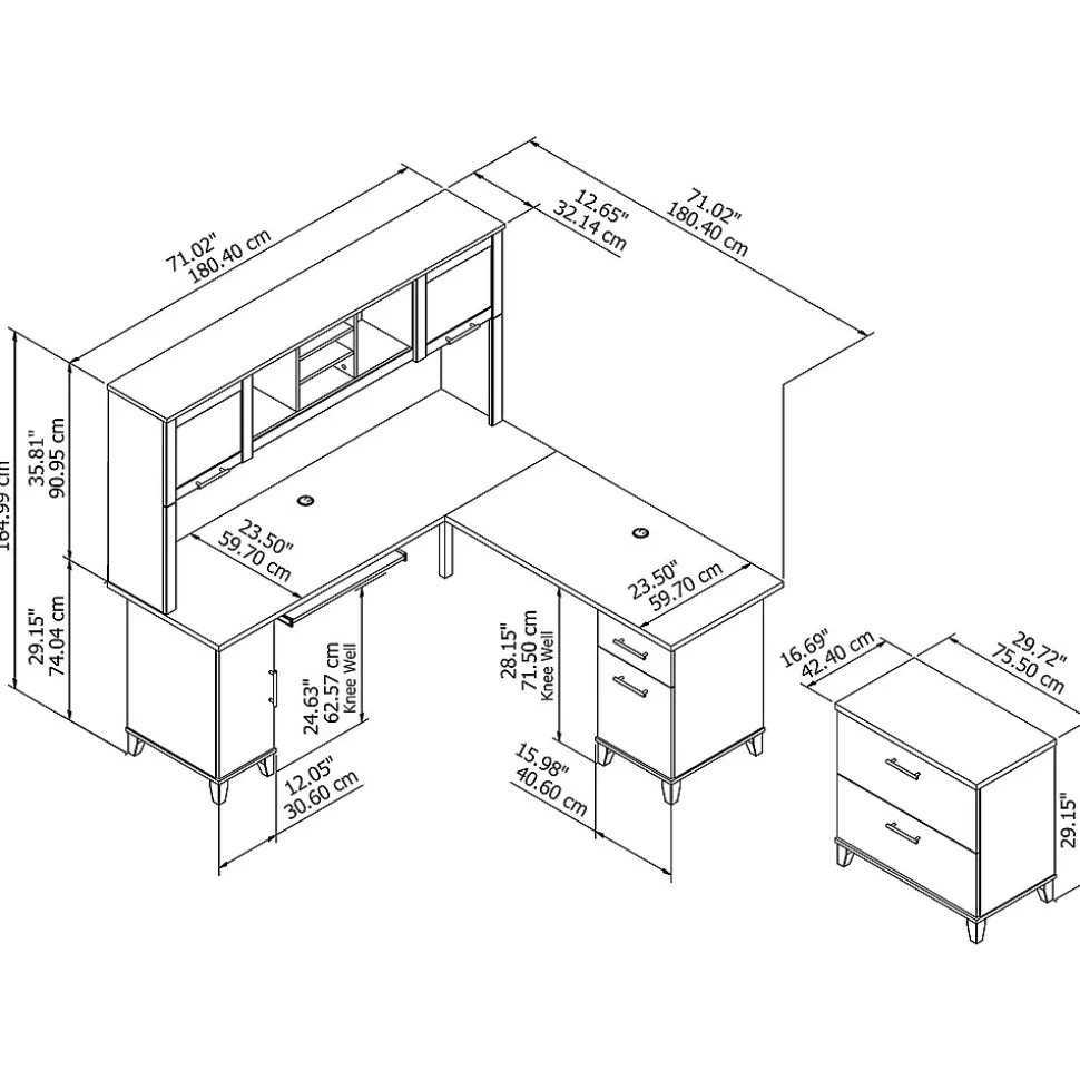 Bush Furniture Somerset 72"W L Shaped Desk with Hutch and Lateral File Cabinet, Hansen Cherry (SET009HC)