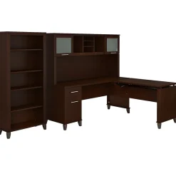 Bush Furniture Somerset 72"W 3 Position Sit to Stand L Shaped Desk with Hutch and Bookcase, Mocha Cherry (SET017MR)