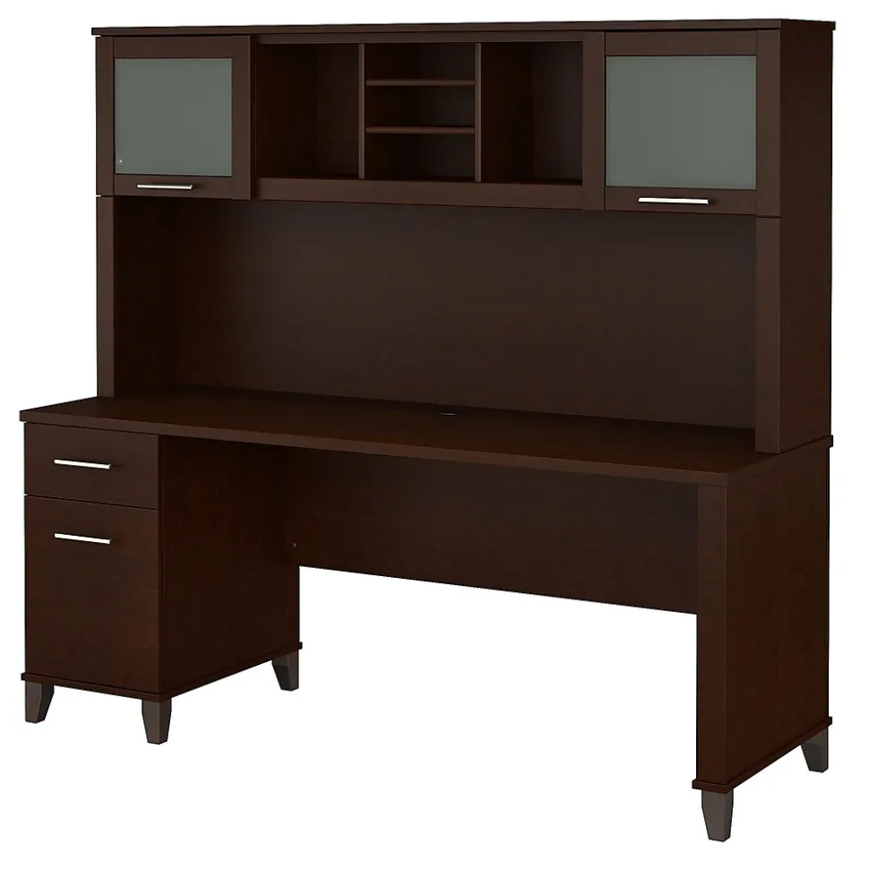 Bush Furniture Somerset 72"W Office Desk with Drawers and Hutch, Mocha Cherry (SET018MR)