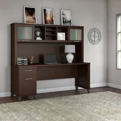 Bush Furniture Somerset 72"W Office Desk with Drawers and Hutch, Mocha Cherry (SET018MR)