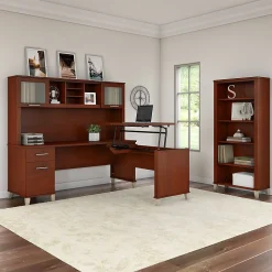 Bush Furniture Somerset 72"W 3 Position Sit to Stand L Shaped Desk with Hutch and Bookcase, Hansen Cherry (SET017HC)