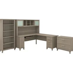 Bush Furniture Somerset 72"W L Shaped Desk with Hutch, Lateral File Cabinet and Bookcase, Ash Gray (SET012AG)