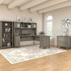 Bush Furniture Somerset 72"W L Shaped Desk with Hutch, Lateral File Cabinet and Bookcase, Ash Gray (SET012AG)