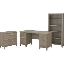 Bush Furniture Somerset 60"W Office Desk with Lateral File Cabinet and 5 Shelf Bookcase, Ash Gray (SET013AG)