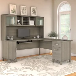 Bush Furniture Somerset 72"W L Shaped Desk with Hutch, Ash Gray (SET001AG)