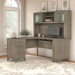 Bush Furniture Somerset 60"W L Shaped Desk with Hutch, Ash Gray (SET002AG)