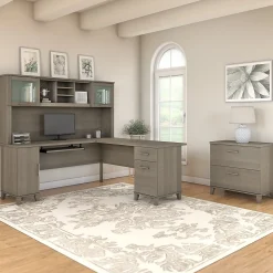 Bush Furniture Somerset 72W L Shaped Desk with Hutch and Lateral File Cabinet, Ash Gray (SET009AG)