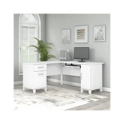 Bush Furniture Somerset 60"W L Shaped Desk with Storage, White (WC81930K)