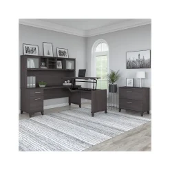 Bush Furniture Somerset 72"W 3 Position Sit to Stand L Shaped Desk with Hutch and File Cabinet, Storm Gray (SET016SG)