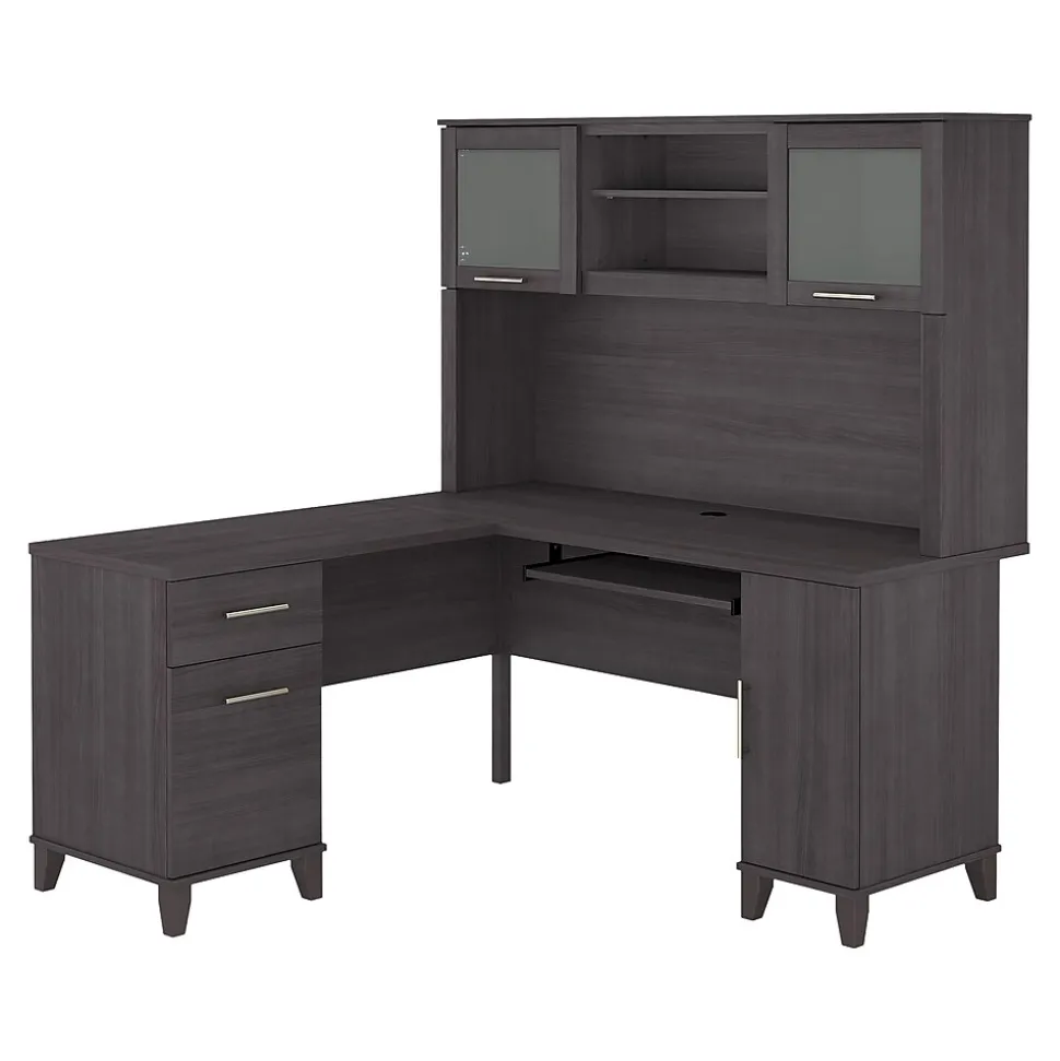 Bush Furniture Somerset 60"W L Shaped Desk with Hutch, Storm Gray (SET002SG)