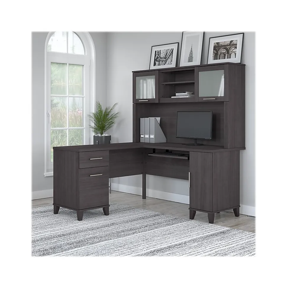 Bush Furniture Somerset 60"W L Shaped Desk with Hutch, Storm Gray (SET002SG)