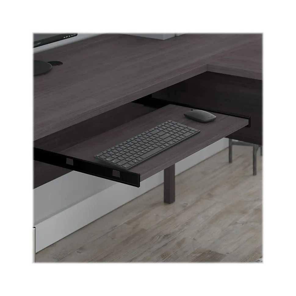 Bush Furniture Somerset 72"W L Shaped Desk with Hutch and 5 Shelf Bookcase, Storm Gray (SET011SG)