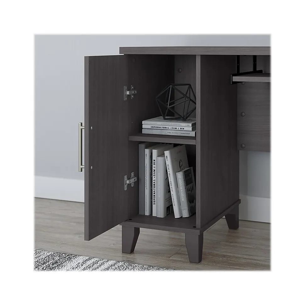 Bush Furniture Somerset 72"W L Shaped Desk with Hutch and 5 Shelf Bookcase, Storm Gray (SET011SG)
