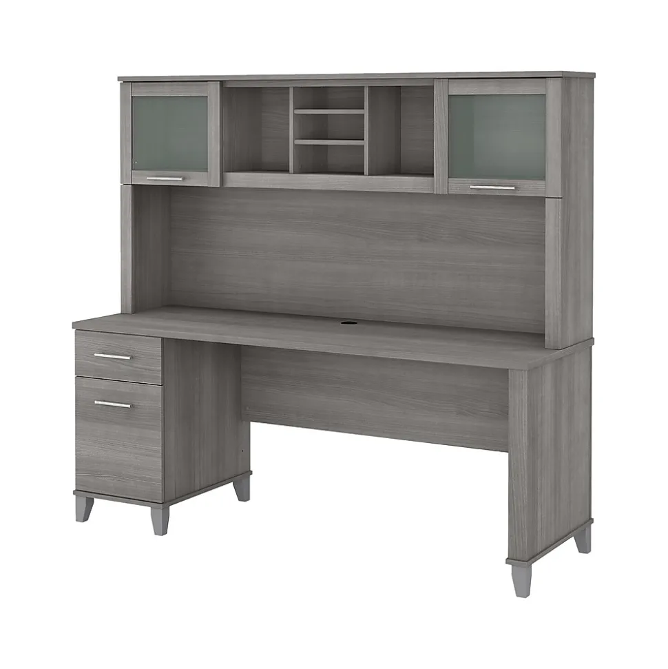 Bush Furniture Somerset 72"W Office Desk with Drawers and Hutch, Platinum Gray (SET018PG)