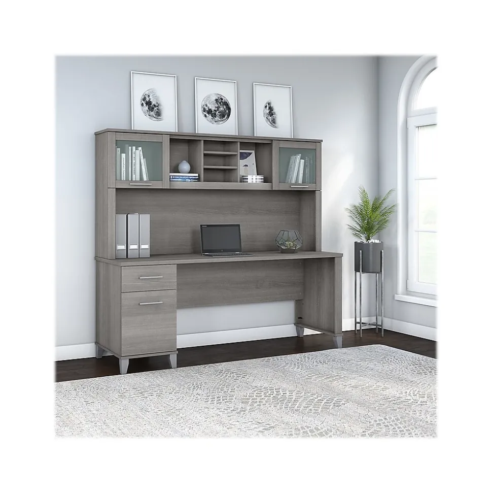 Bush Furniture Somerset 72"W Office Desk with Drawers and Hutch, Platinum Gray (SET018PG)