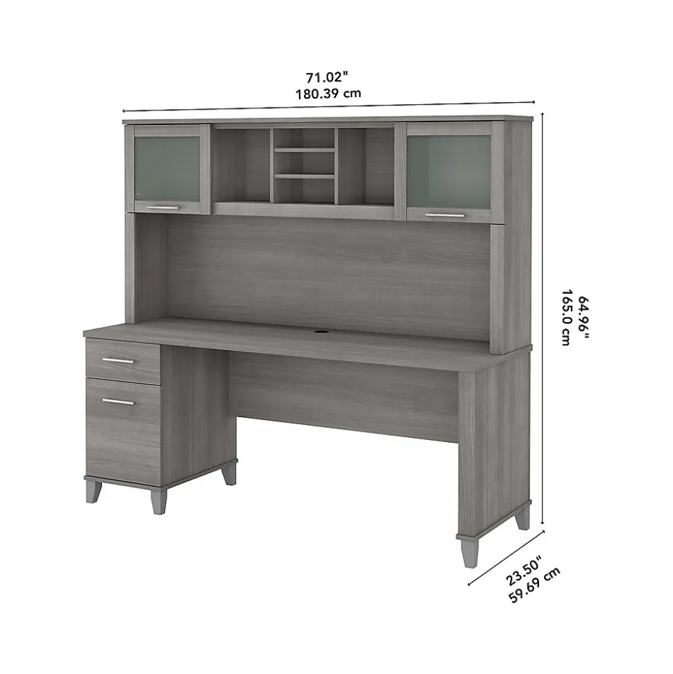 Bush Furniture Somerset 72"W Office Desk with Drawers and Hutch, Platinum Gray (SET018PG)