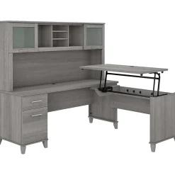 Bush Furniture Somerset 72"W 3 Position Sit to Stand L Shaped Desk with Hutch, Platinum Gray (SET015PG)
