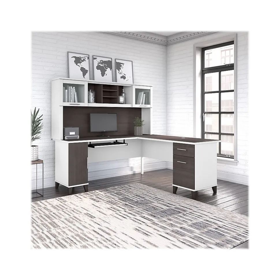 Bush Furniture Somerset 72"W L Shaped Desk with Hutch, Storm Gray/White (SET001SGWH)