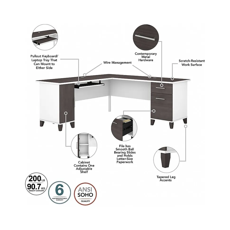 Bush Furniture Somerset 72"W L Shaped Desk with Hutch, Storm Gray/White (SET001SGWH)