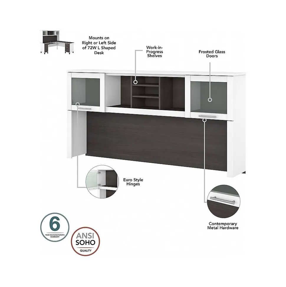 Bush Furniture Somerset 72"W L Shaped Desk with Hutch, Storm Gray/White (SET001SGWH)