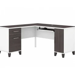 Bush Furniture Somerset 60"W L Shaped Desk with Storage, Storm Gray/White (WC81030K)