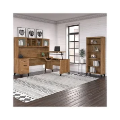 Bush Furniture Somerset 72"W 3 Position Sit to Stand L Shaped Desk with Hutch and Bookcase, Fresh Walnut (SET017FW)