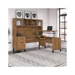 Bush Furniture Somerset 72"W 3 Position Sit to Stand L Shaped Desk with Hutch, Fresh Walnut (SET015FW)