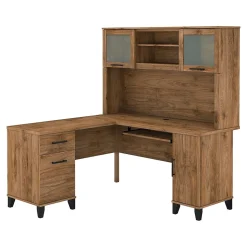 Bush Furniture Somerset 60"W L Shaped Desk with Hutch, Fresh Walnut (SET002FW)