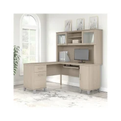 Bush Furniture Somerset 60"W L Shaped Desk with Hutch, Sand Oak (SET002SO)