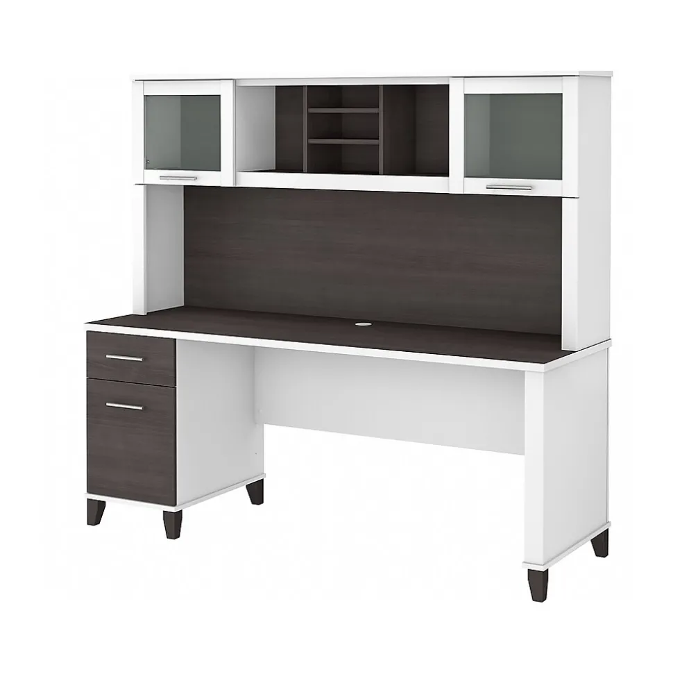 Bush Furniture Somerset 72"W Office Desk with Drawers and Hutch, Storm Gray/White (SET018SGWH)