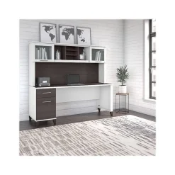 Bush Furniture Somerset 72"W Office Desk with Drawers and Hutch, Storm Gray/White (SET018SGWH)