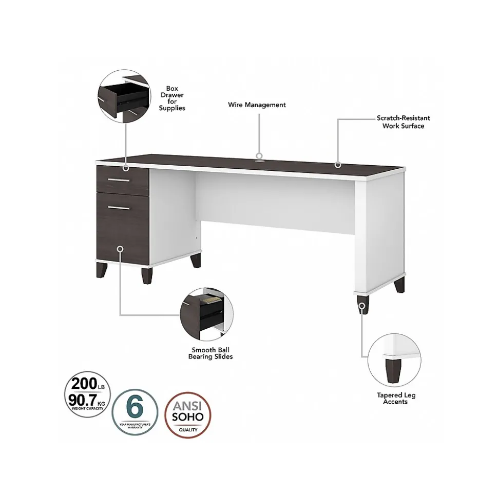 Bush Furniture Somerset 72"W Office Desk with Drawers and Hutch, Storm Gray/White (SET018SGWH)