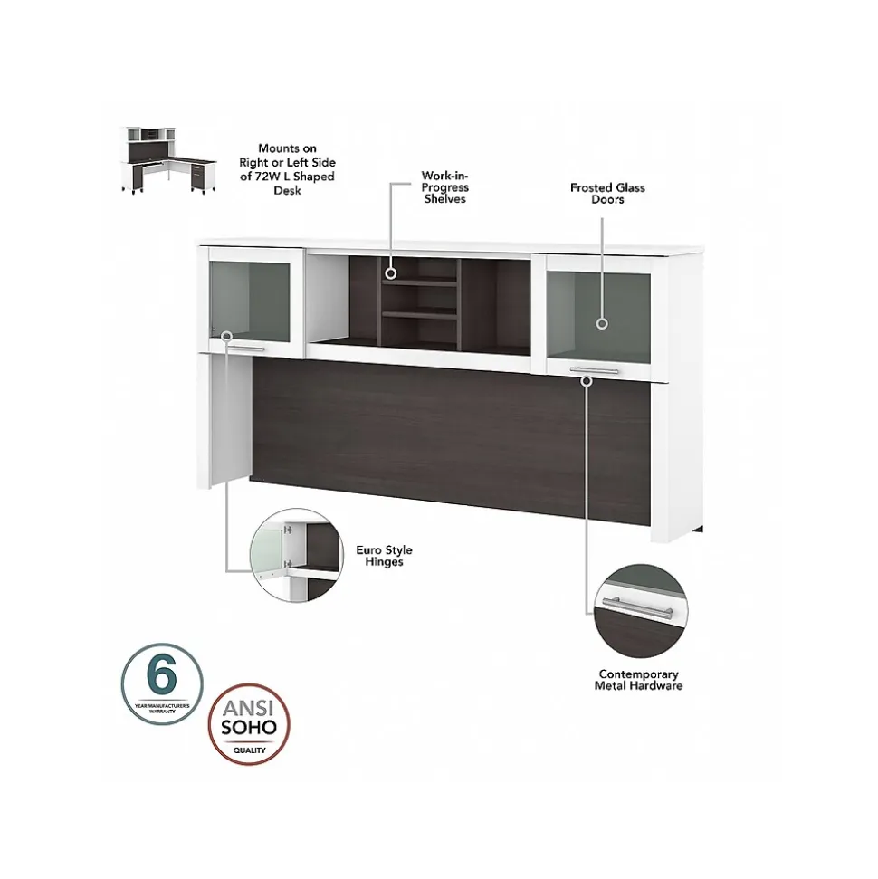 Bush Furniture Somerset 72"W Office Desk with Drawers and Hutch, Storm Gray/White (SET018SGWH)