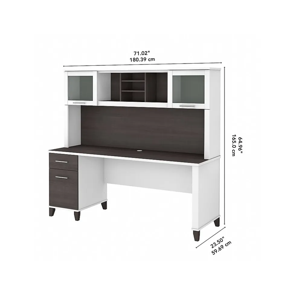 Bush Furniture Somerset 72"W Office Desk with Drawers and Hutch, Storm Gray/White (SET018SGWH)