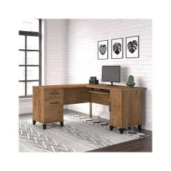 Bush Furniture Somerset 60"W L Shaped Desk with Storage, Fresh Walnut (WC81330K)